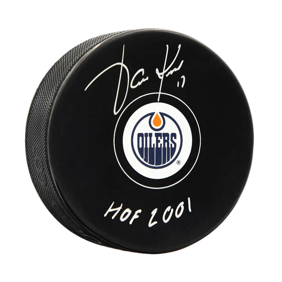 Jari Kurri Autographed Edmonton Oilers Puck w/ HOF 2001 And COA