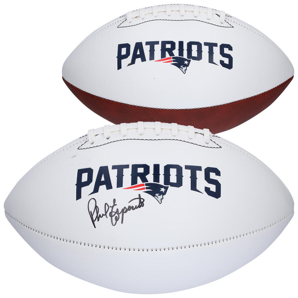 Phil Esposito (Boston Bruins) Autographed New England Patriots White Panel Football, With Fanatics COA