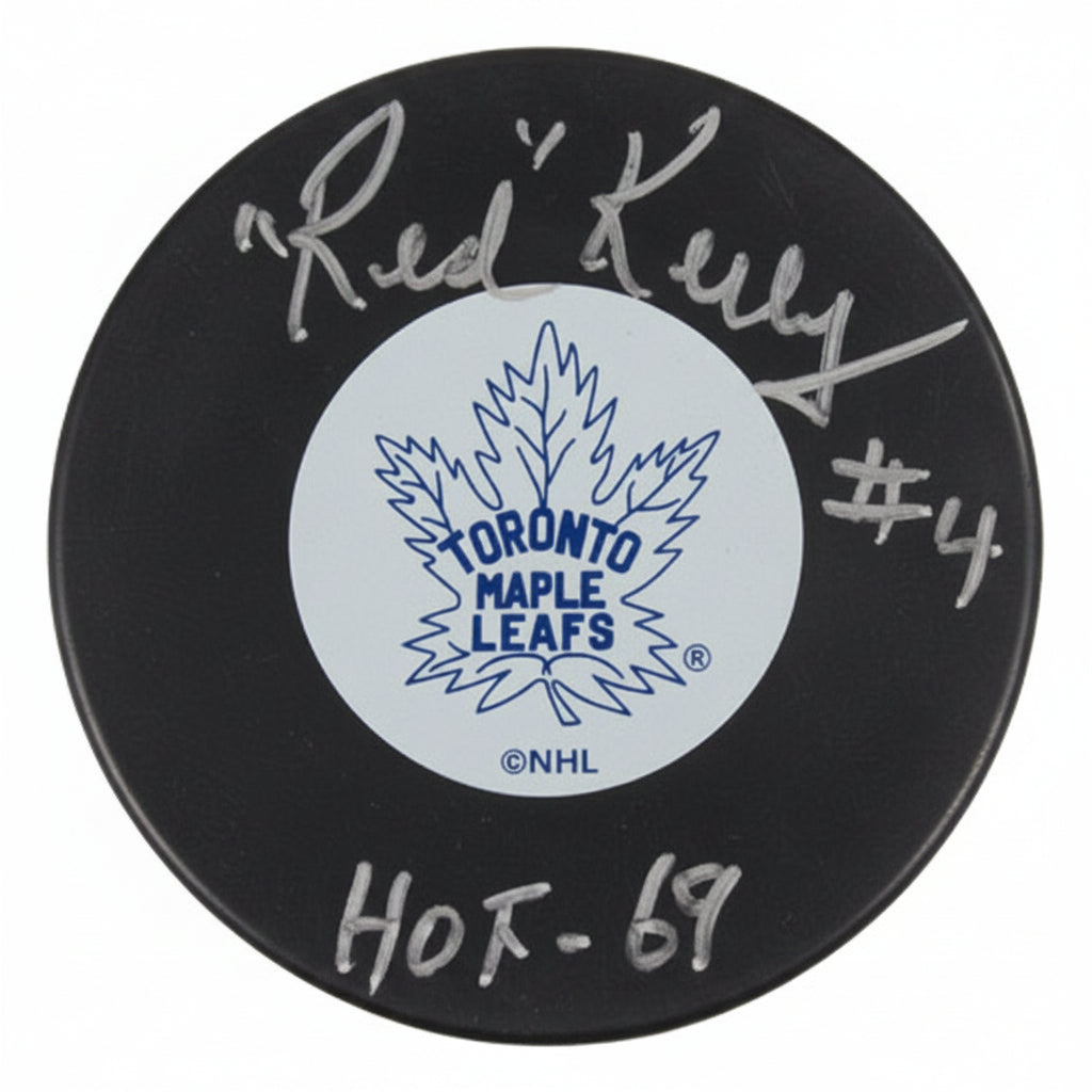 Red Kelly Hand-Signed Toronto Maple Leafs Vintage Logo Puck, w/ HOF 69 And COA