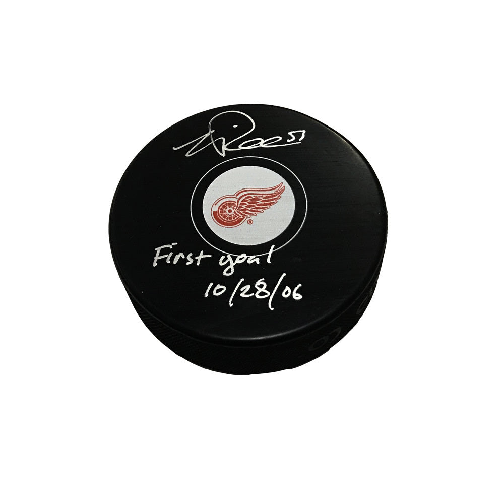 Valtteri Filppula Hand-Signed Detroit Red Wings Puck w/"First Goal 10/28/06" And COA