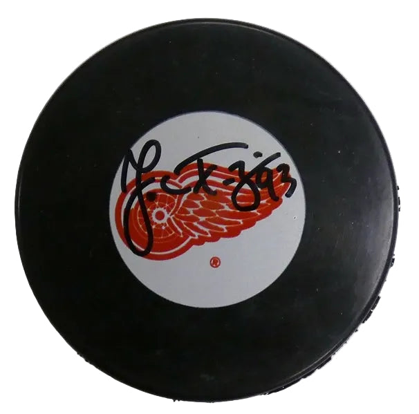 Johan Franzen Autographed Detroit Red Wings Puck, With Beckett COA
