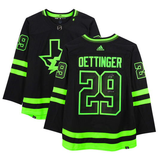 Jake Oettinger Dallas Stars Hand-Signed Black Alternate Adidas Authentic Jersey with "Otter" Inscription, And Fanatics COA