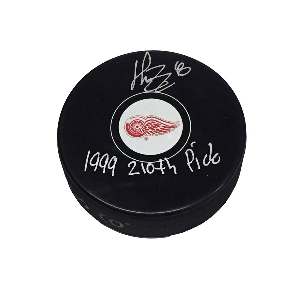 Henrik Zetterberg Hand-Signed Detroit Red Wings Puck w/Draft Pick "1999 210th Pick" And COA