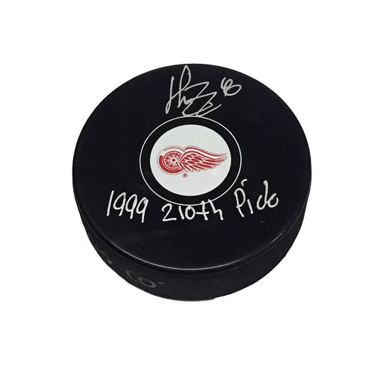 Henrik Zetterberg Hand-Signed Detroit Red Wings Puck w/Draft Pick "1999 210th Pick" And COA