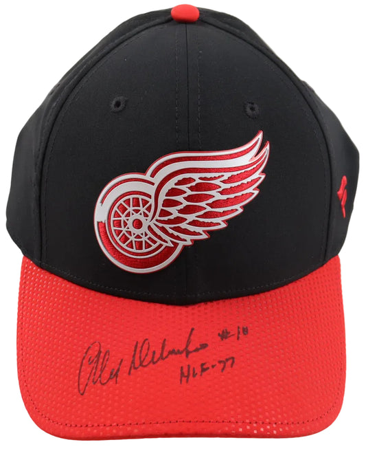 Alex Delvecchio Autographed Detroit Red Wings Hat, With "HOF 77" And JSA