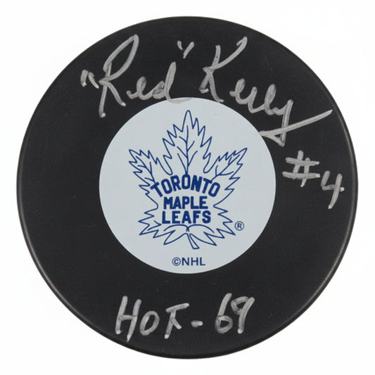 Red Kelly Hand-Signed Toronto Maple Leafs Vintage Logo Puck, w/ HOF 69 And COA