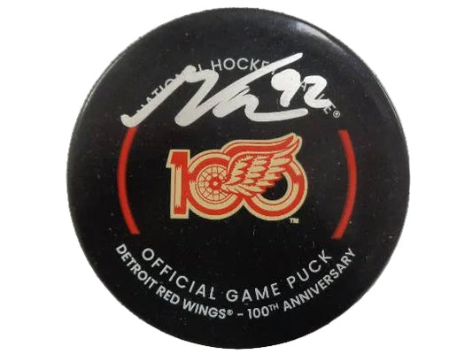 Marco Kasper Autographed Detroit Red Wings Centennial Official Game Puck, With Beckett COA