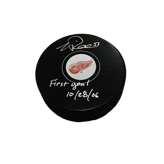 Valtteri Filppula Hand-Signed Detroit Red Wings Puck w/"First Goal 10/28/06" And COA