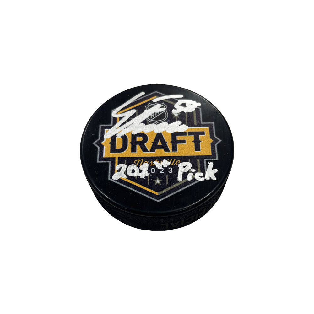 Emmitt Finnie Hand-Signed 2023 NHL Draft Puck, With "201st Pick" And COA
