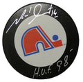Michel Goulet Autographed Quebec Nordiques Puck, With HOF 98 And COA