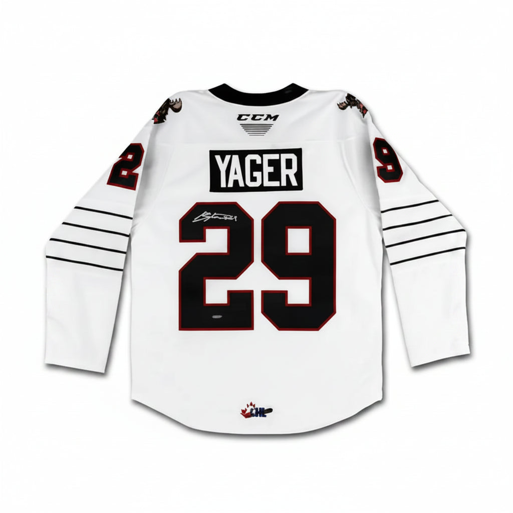 Brayden Yager Autographed White CCM Moose Jaw Warriors Jersey, With Upper Deck COA