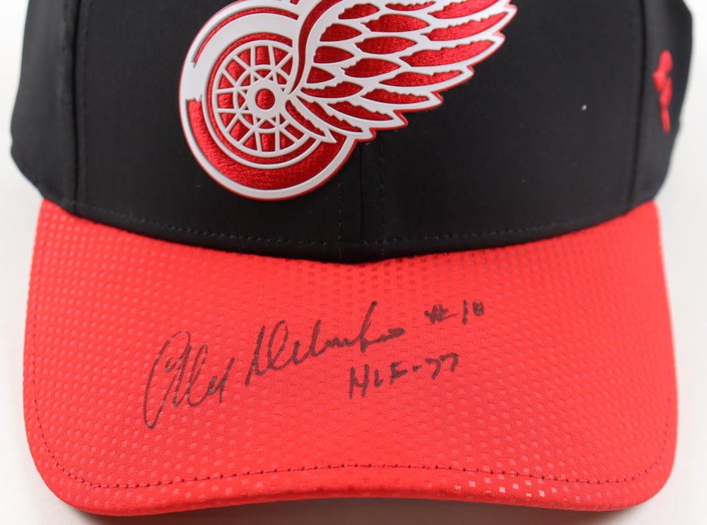Alex Delvecchio Autographed Detroit Red Wings Hat, With "HOF 77" And JSA