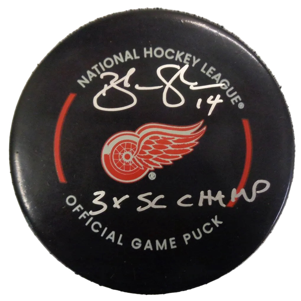 Brendan Shanahan Autographed Detroit Red Wings Official Game Puck w/3X SC Champ And COA