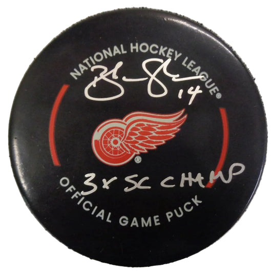 Brendan Shanahan Autographed Detroit Red Wings Official Game Puck w/3X SC Champ And COA