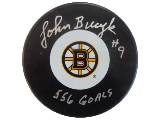 John Bucyk Hand-Signed Boston Bruins Puck, With 556 Goals And COA