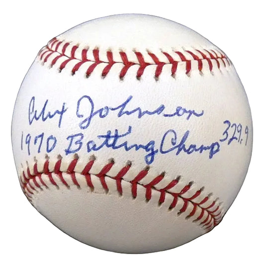 Alex Johnson Autographed Baseball, With 1970 Batting Champ 329.9 And Beckett COA