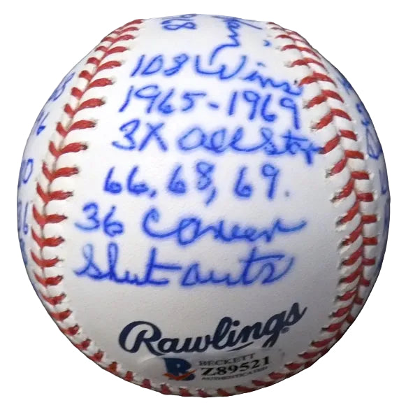 Denny McLain Autographed Stats Baseball, With Beckett COA