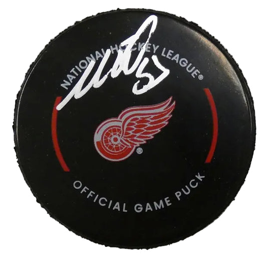 Moritz Seider Autographed Detroit Red Wings Official Game Puck, With Fanatics COA