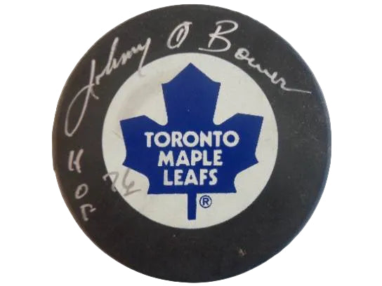 Johnny Bower Hand-Signed Toronto Maple Leafs Puck, w/ HOF And COA