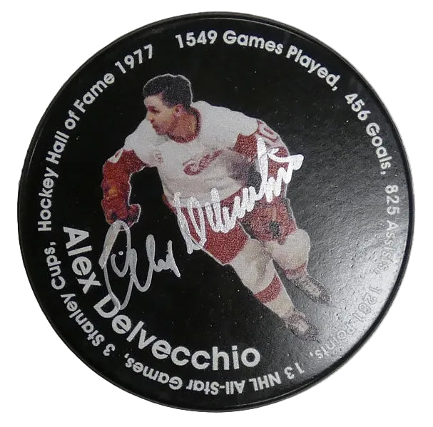 Alex Delvecchio Autographed Commemorative Detroit Red Wings Puck, With Beckett COA