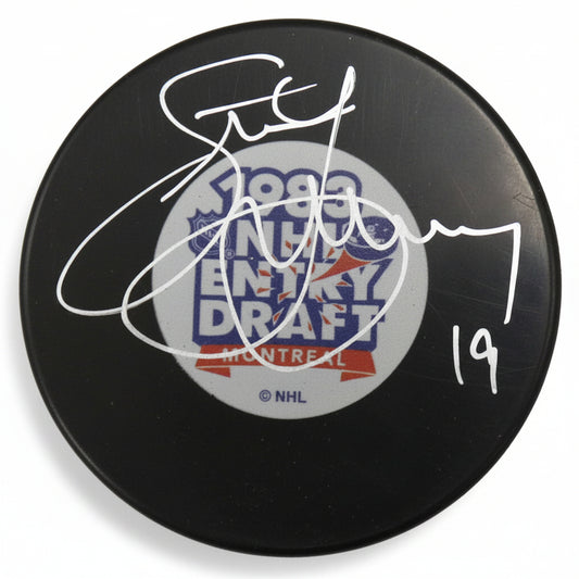 Steve Yzerman Autographed 1983 NHL Draft Logo Puck, With Beckett COA
