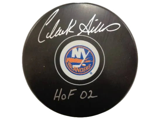 Clark Gillies Autographed New York Islanders Puck, w/ HOF 02 And COA