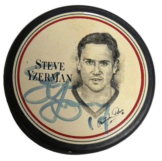 Steve Yzerman Autographed Detroit Red Wings Photo Puck, With Beckett COA