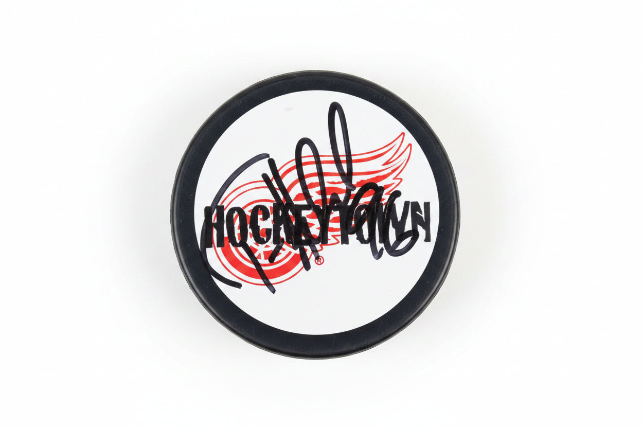 Tomas Holmstrom Autographed Detroit Red Wings Puck, With Beckett COA