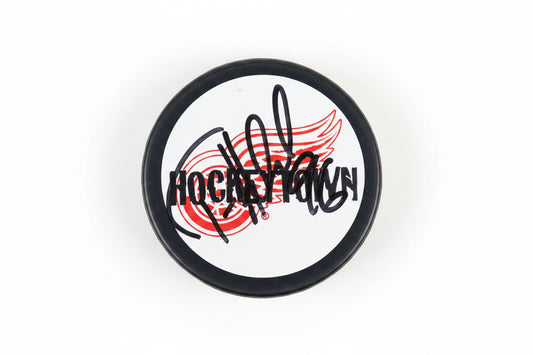 Tomas Holmstrom Autographed Detroit Red Wings Puck, With Beckett COA