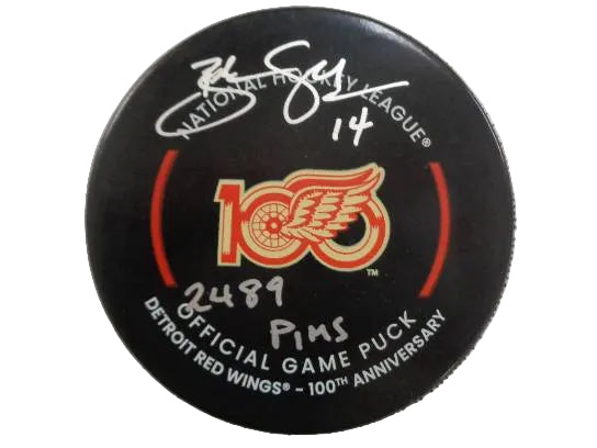Brendan Shanahan Hand-Signed Detroit Red Wings Centennial Puck, With 2489 Penalty Minutes Inscription And COA
