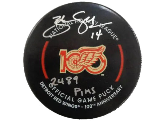 Brendan Shanahan Hand-Signed Detroit Red Wings Centennial Puck, With 2489 Penalty Minutes Inscription And COA