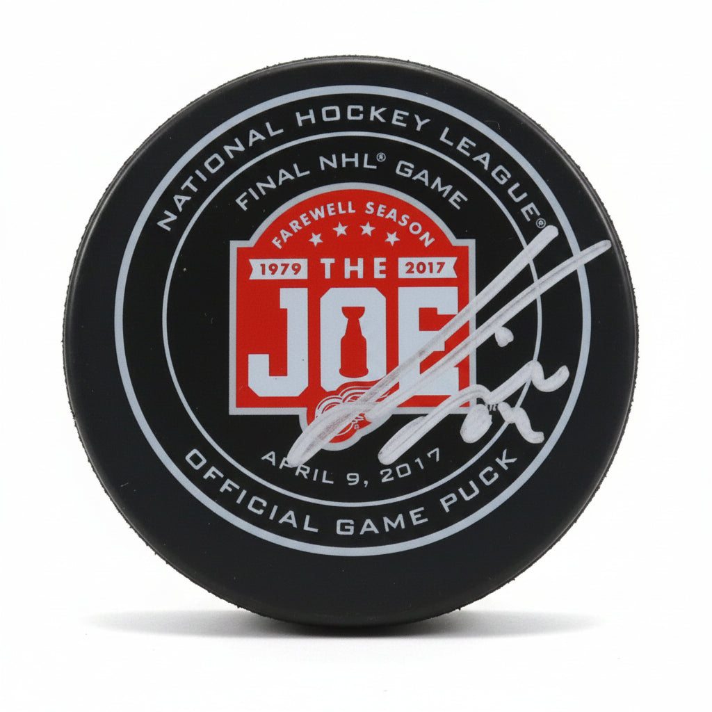 Gustav Nyquist, 121st Overall 2008 NHL Draft Pick, Autographed Farewell To The Joe Official Game Puck, With Beckett Authentication