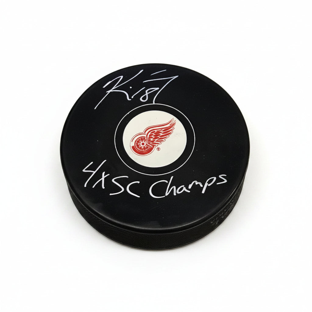 Kirk Maltby Autographed Detroit Red Wings Puck, With 4X SC Champs Inscription And COA