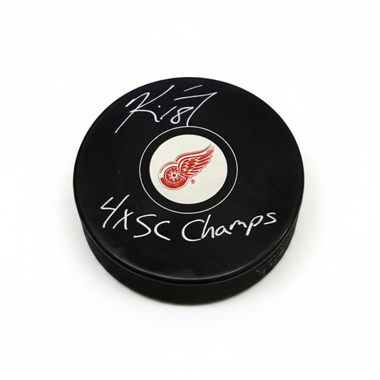 Kirk Maltby Autographed Detroit Red Wings Puck, With 4X SC Champs Inscription And COA