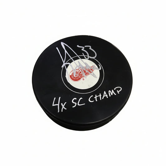 Kris Draper Hand-Signed Detroit Red Wings Puck, With "4X SC Champ" Inscription, And COA