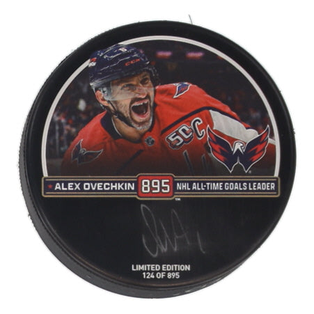 Alexander Ovechkin Hand-Signed Washington Capitals All-Time Goals Leader Commemorative Hockey Puck #124/895 , With Fanatics COA