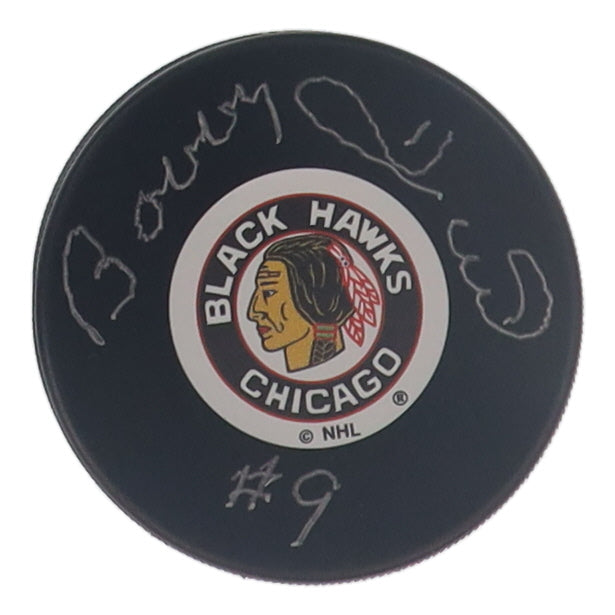Bobby Hull Hand-Signed Chicago Blackhawks Old Logo Puck, With COJO COA