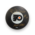 Bill Barber Autographed Philadelphia Flyers Puck, With "HOF 1990" Inscription And COA