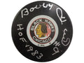 Bobby Hull Autographed Chicago Black Hawks Puck, With "HOF 1983" Inscription And COA
