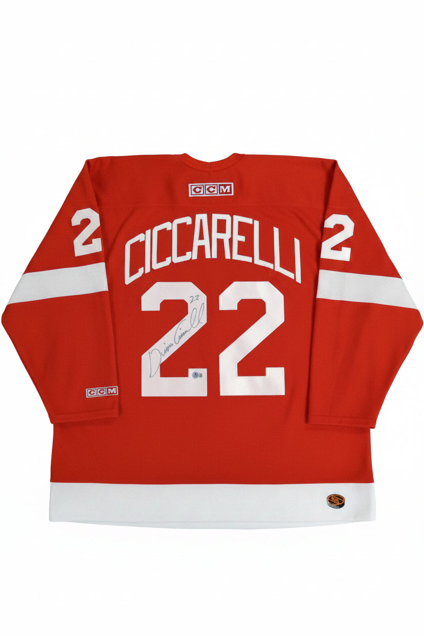 Dino Ciccarelli, The Most Goals By An Undrafted Player In NHL History, Autographed Red Wings CCM Jersey, With Beckett Authentication