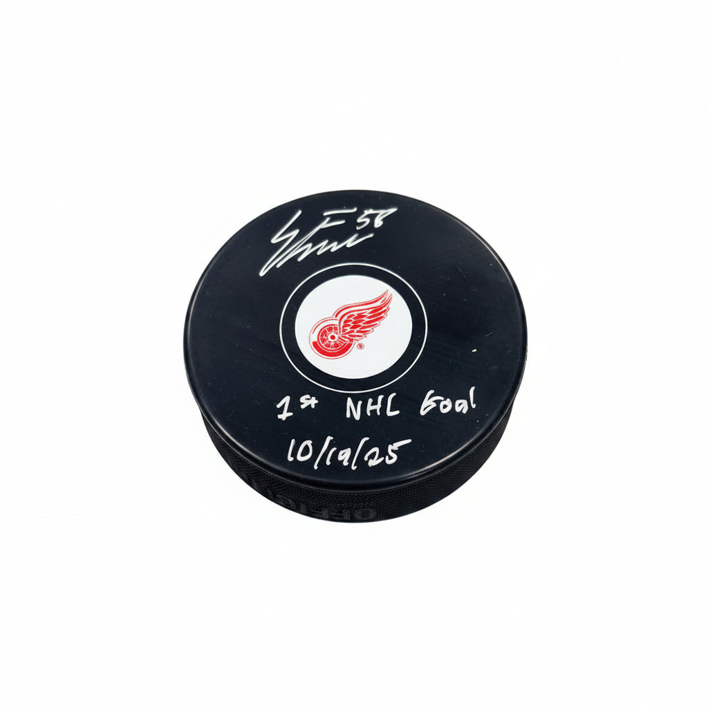 Emmitt Finnie, The Finn-Tastic Rookie, Autographed 1st Goal 10/19/25 Puck