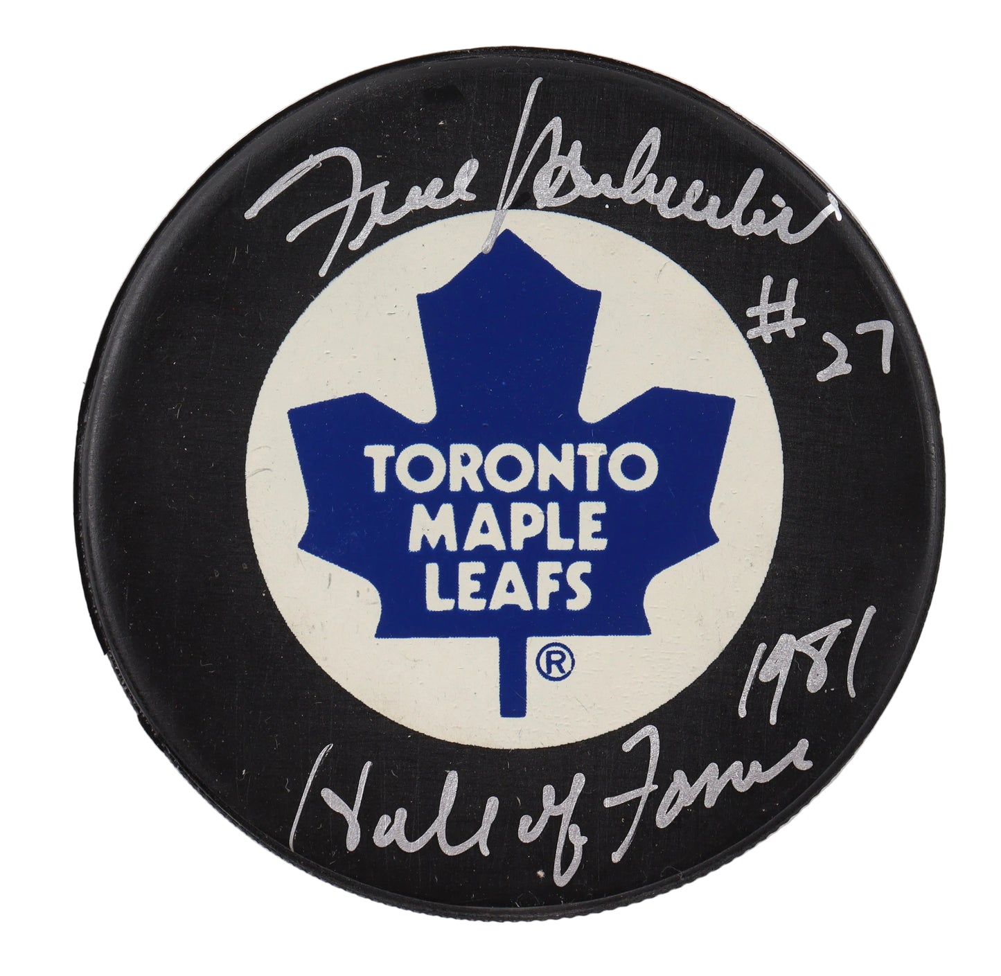 Frank Mahovlich Hand-Signed  Toronto Maple Leafs Puck, With HOF 1981, And COA