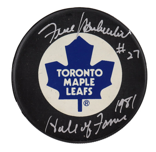 Frank Mahovlich Hand-Signed  Toronto Maple Leafs Puck, With HOF 1981, And COA