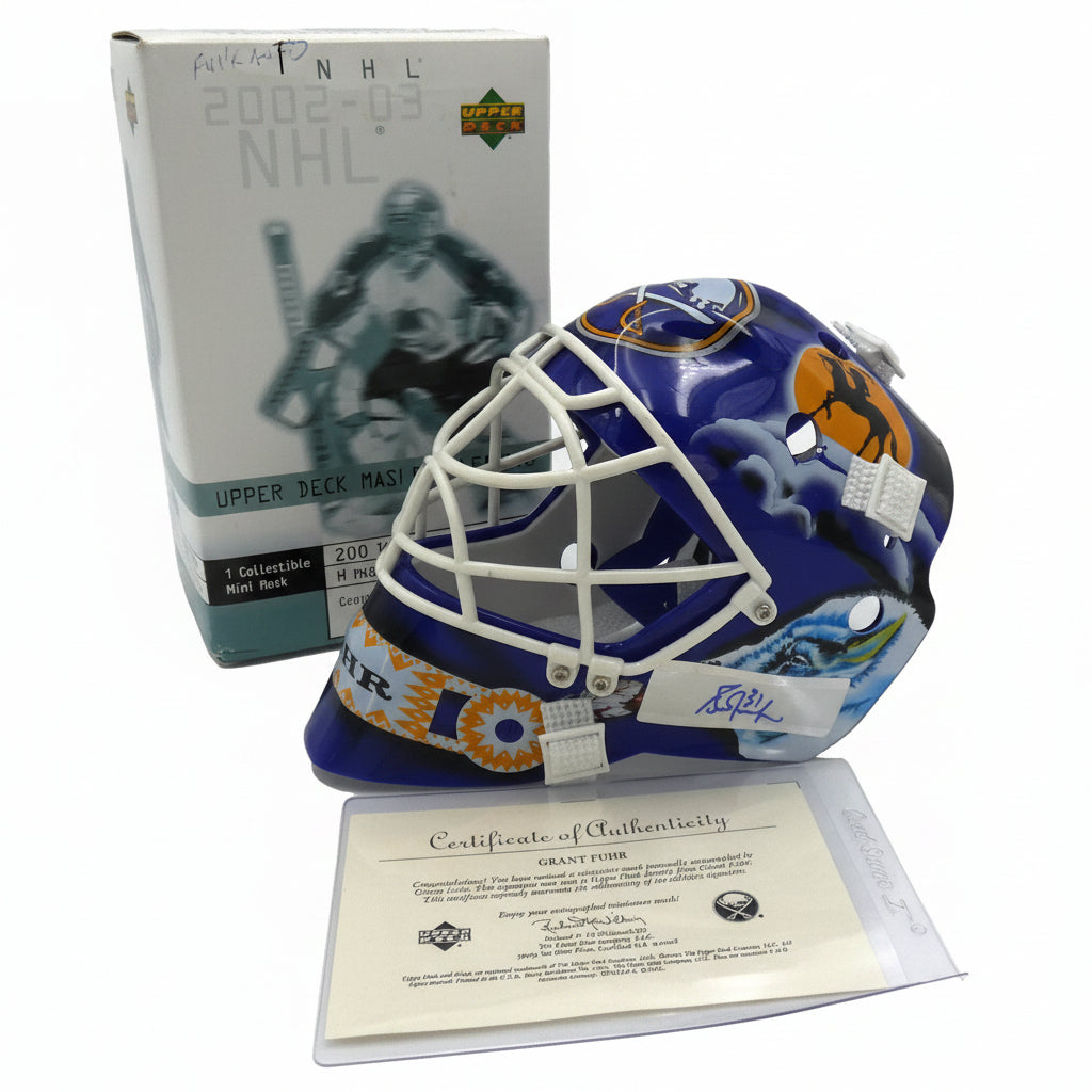 Grant Fuhr, Five-Time Stanley Cup Champion, Autographed Buffalo Sabres Mini Mask, With Upper Deck Authentication