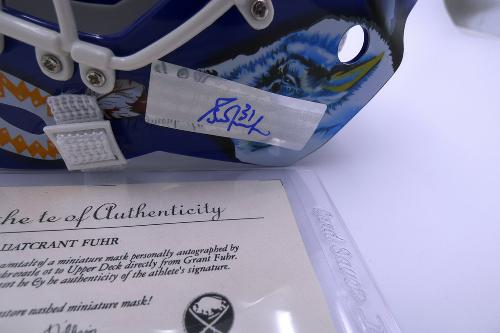 Grant Fuhr, Five-Time Stanley Cup Champion, Autographed Buffalo Sabres Mini Mask, With Upper Deck Authentication