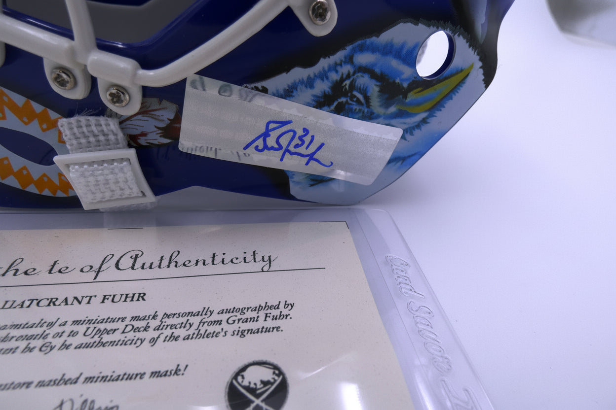 Grant Fuhr, Five-Time Stanley Cup Champion, Autographed Buffalo Sabres Mini Mask, With Upper Deck Authentication