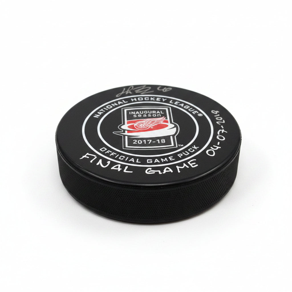 Henrik Zetterberg Autographed Official Game Puck With "Final Game 04-07-2018" Inscription