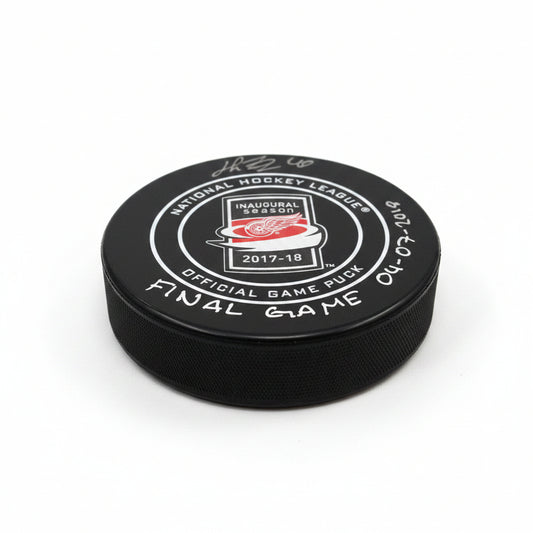 Henrik Zetterberg Autographed Official Game Puck With "Final Game 04-07-2018" Inscription And COA