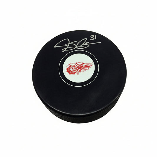 Jared Coreau Autographed Detroit Red Wings Puck, With COA