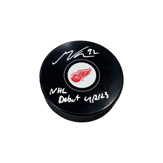Marco Kasper Autographed "NHL Debut 4/2/23" Puck, With COA